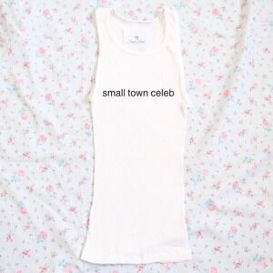 y2k small town celeb graphic white ribbed tank top slogan text cami top